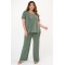 Set Kurzärmellige  Bluse und Hose mit Weitem Bein  elastische Viskose khaki