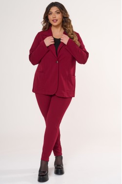 Κοστούμι κρεπ  σακάκι με ένα κουμπί και κρεπ παντελονοκολάν cherry