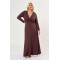Kleid Maxi Viskose lange Ärmel Zierknoten Braun