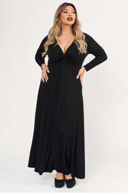 Φόρεμα μάξι Viscose ελαστική μακρύ μανίκι κόμπος μαύρο