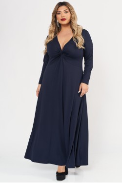 Φόρεμα μάξι Viscose ελαστική μακρύ μανίκι κόμπος μπλε