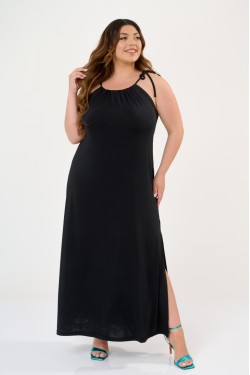 Φόρεμα με δέσιμο  αμάνικο μάξι μαύρο