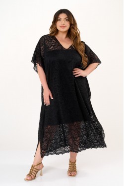 Φόρεμα δαντέλα καφτάνι με  μεσοφόρι αφαιρούμενο μαύρο
