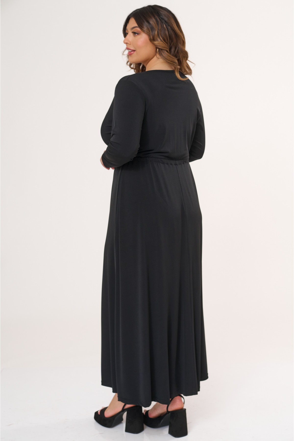 Φόρεμα μάξι μακρύ μανίκι κρουαζέ μαύρο