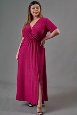 Φόρεμα lurex μάξι κρουαζέ cherry