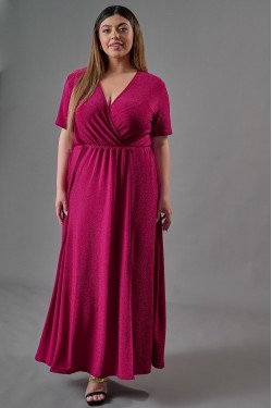 Φόρεμα lurex μάξι κρουαζέ cherry