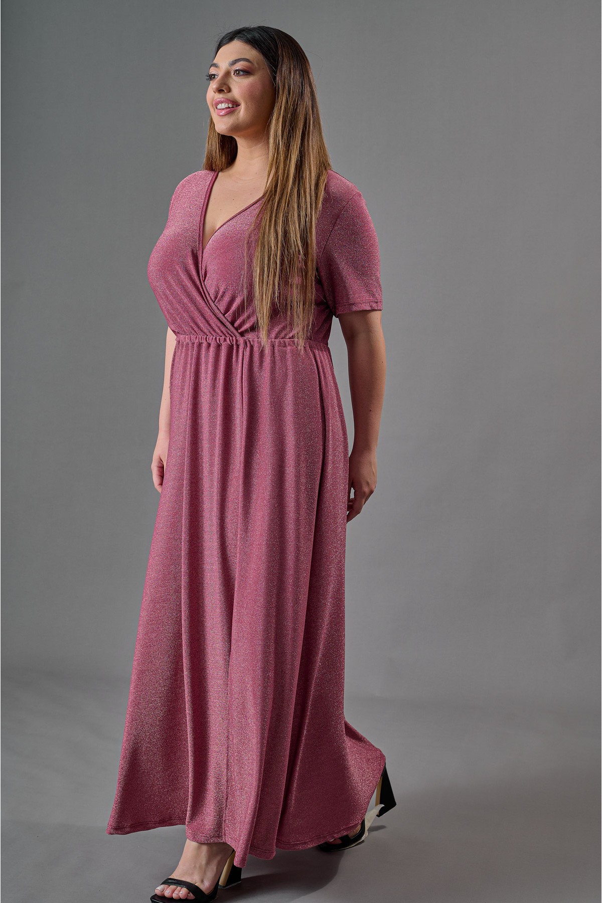 Φόρεμα lurex μάξι κρουαζέ peach pink Φόρεμα lurex μάξι κρουαζέ peach pink
