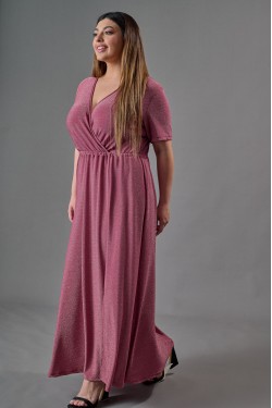 Φόρεμα lurex μάξι κρουαζέ peach pink