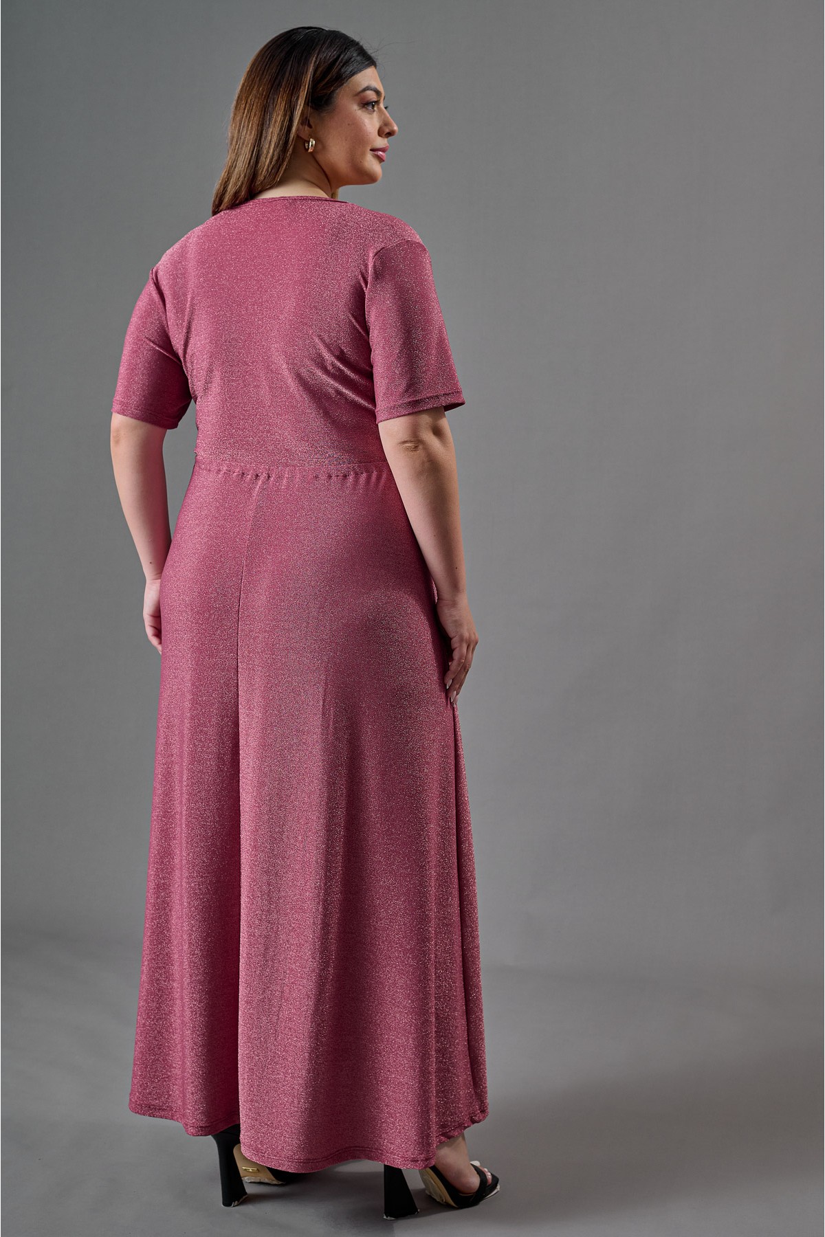 Φόρεμα lurex μάξι κρουαζέ peach pink Φόρεμα lurex μάξι κρουαζέ peach pink