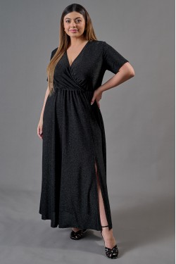 Φόρεμα lurex μάξι κρουαζέ μαύρο