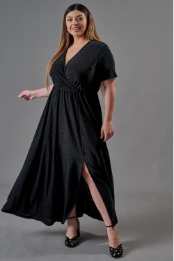 Φόρεμα lurex μάξι κρουαζέ μαύρο