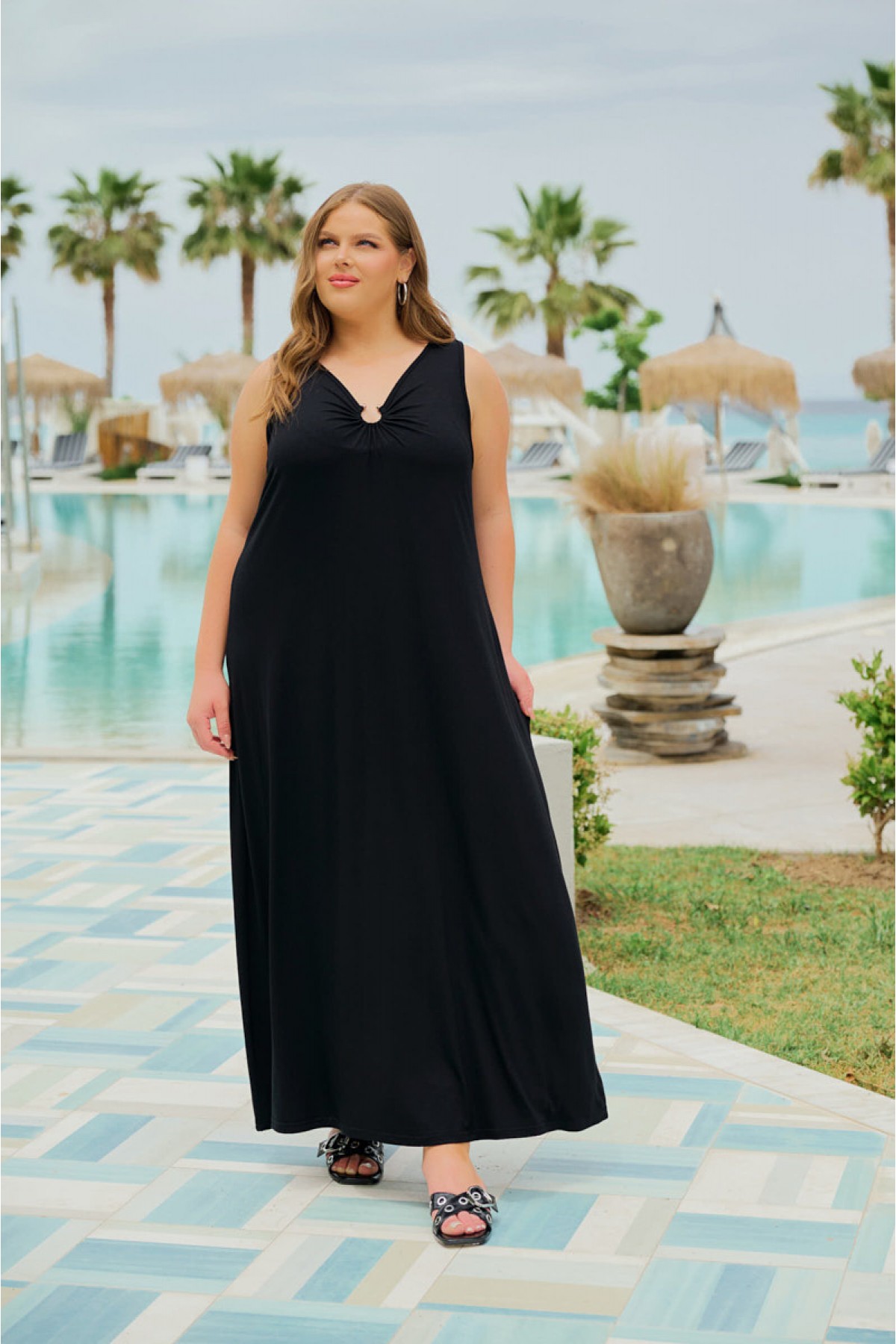 Kleid Maxi  elastische Viskose mit Knoten violet