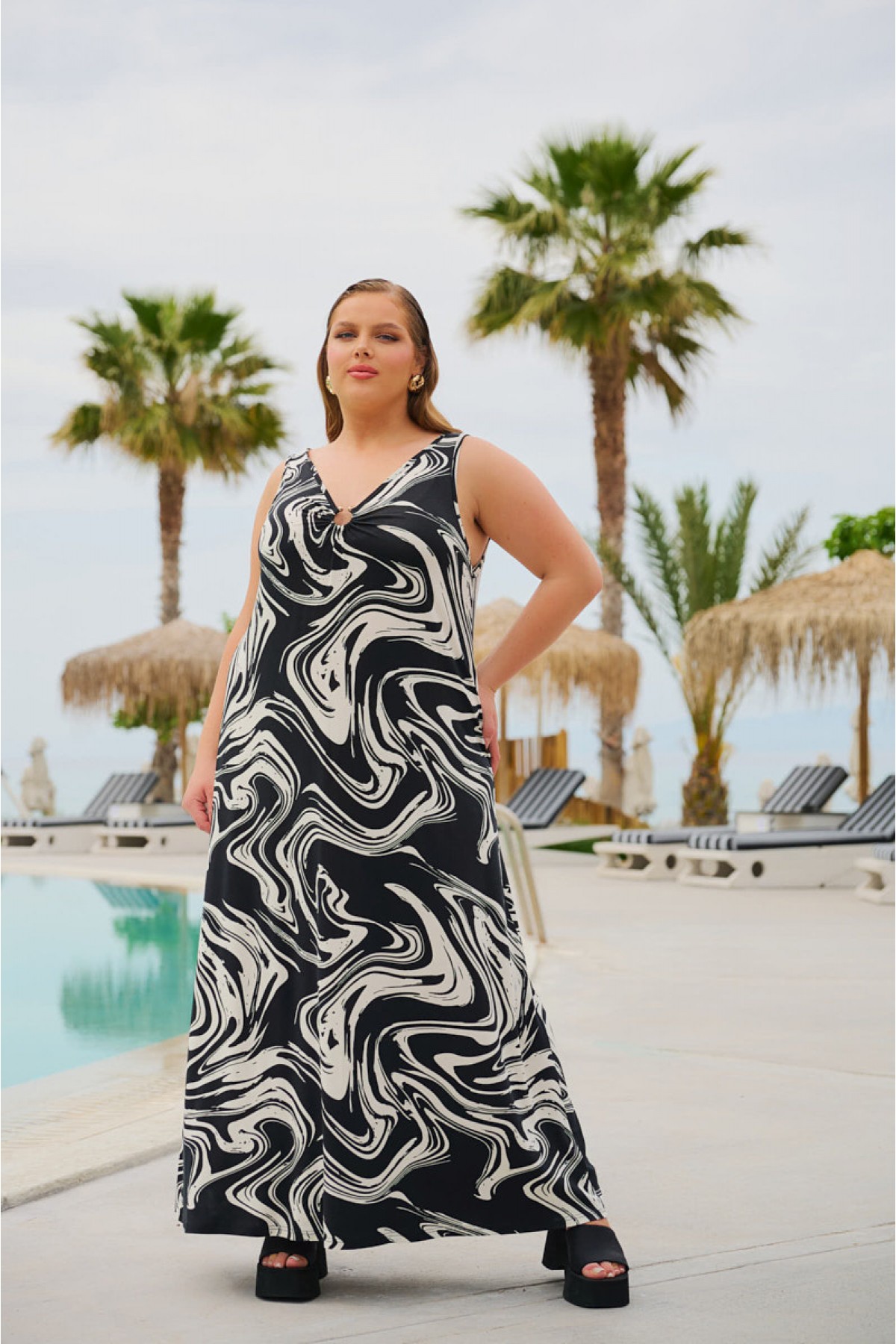 Kleid Maxi  elastische Viskose mit Knoten violet