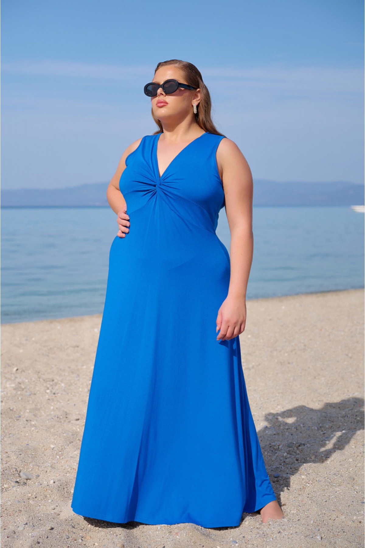 Φόρεμα αμάνικο viscose κόμπος μάξι ρουά