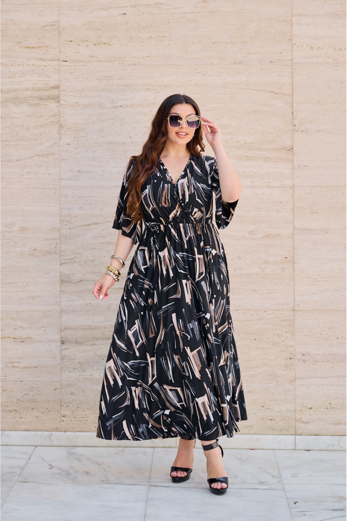 Dress maxi wrapped bellsleeves Printed