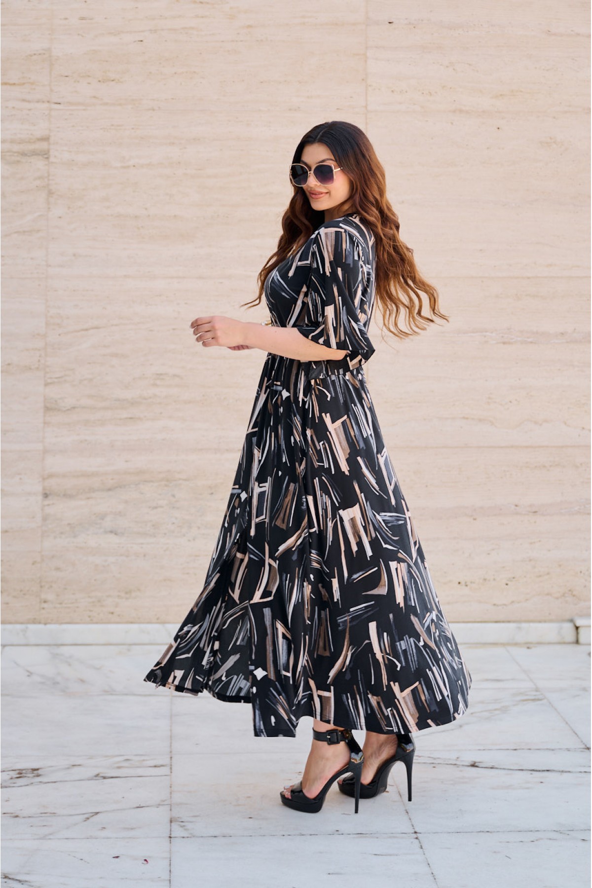 Dress maxi wrapped bellsleeves Printed
