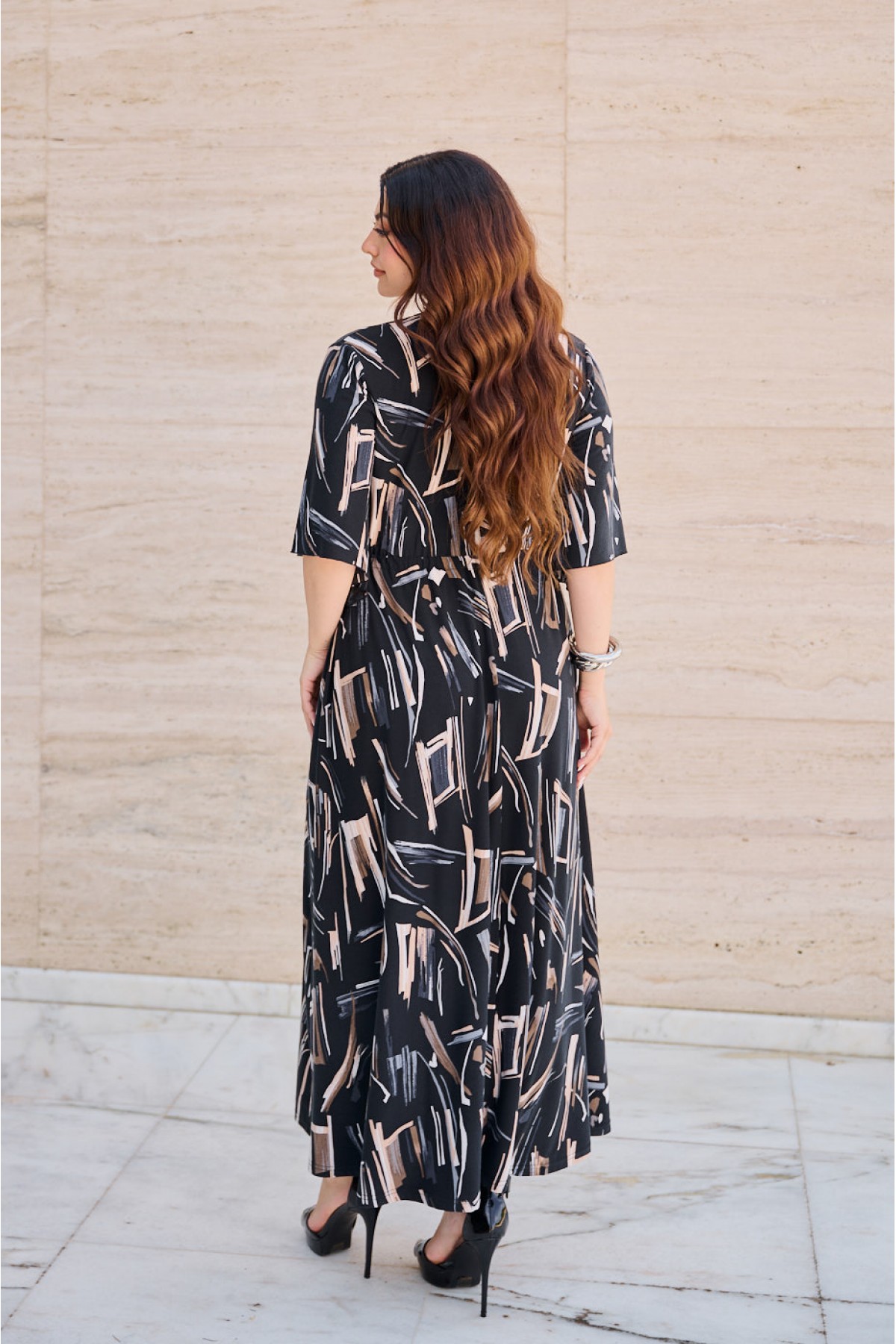 Dress maxi wrapped bellsleeves Printed