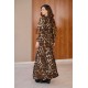 Kleid Maxi  lange Ärmel mit Gummiband  Zierknoten Paisley Leopard