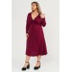 Φόρεμα midi Viscose ελαστική μακρύ μανίκι κόμπος μπορντό