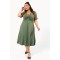 Dress midi elastic vicose short sleeve  knot khaki