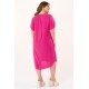 Kleid Midi V-Ausschnitt Knitter Optik fuchsia