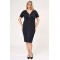Dress midi V-neck zipper short sleeve crepe Black 