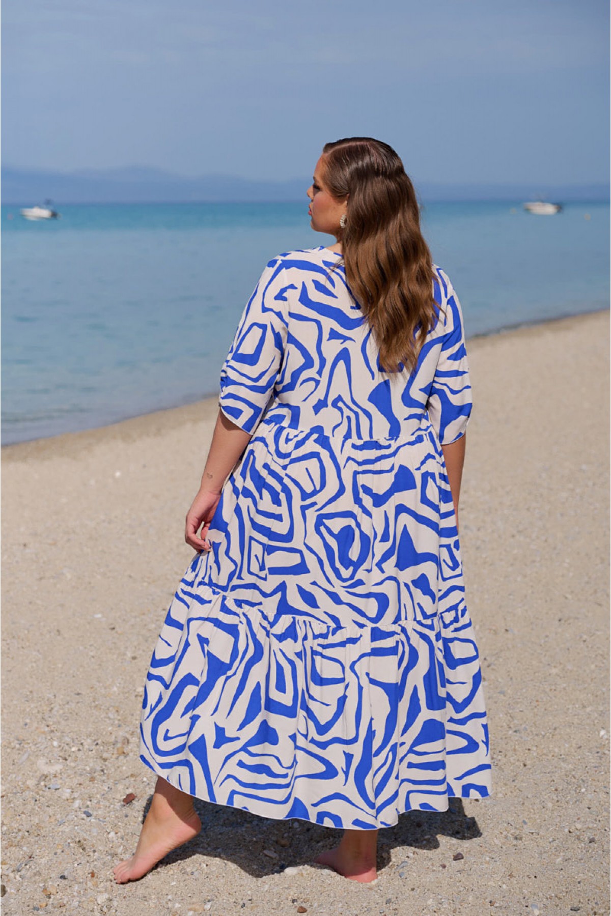 Φόρεμα V Rayon αέρινο εμπριμέ μπλε Φόρεμα V Rayon αέρινο εμπριμέ μπλε
