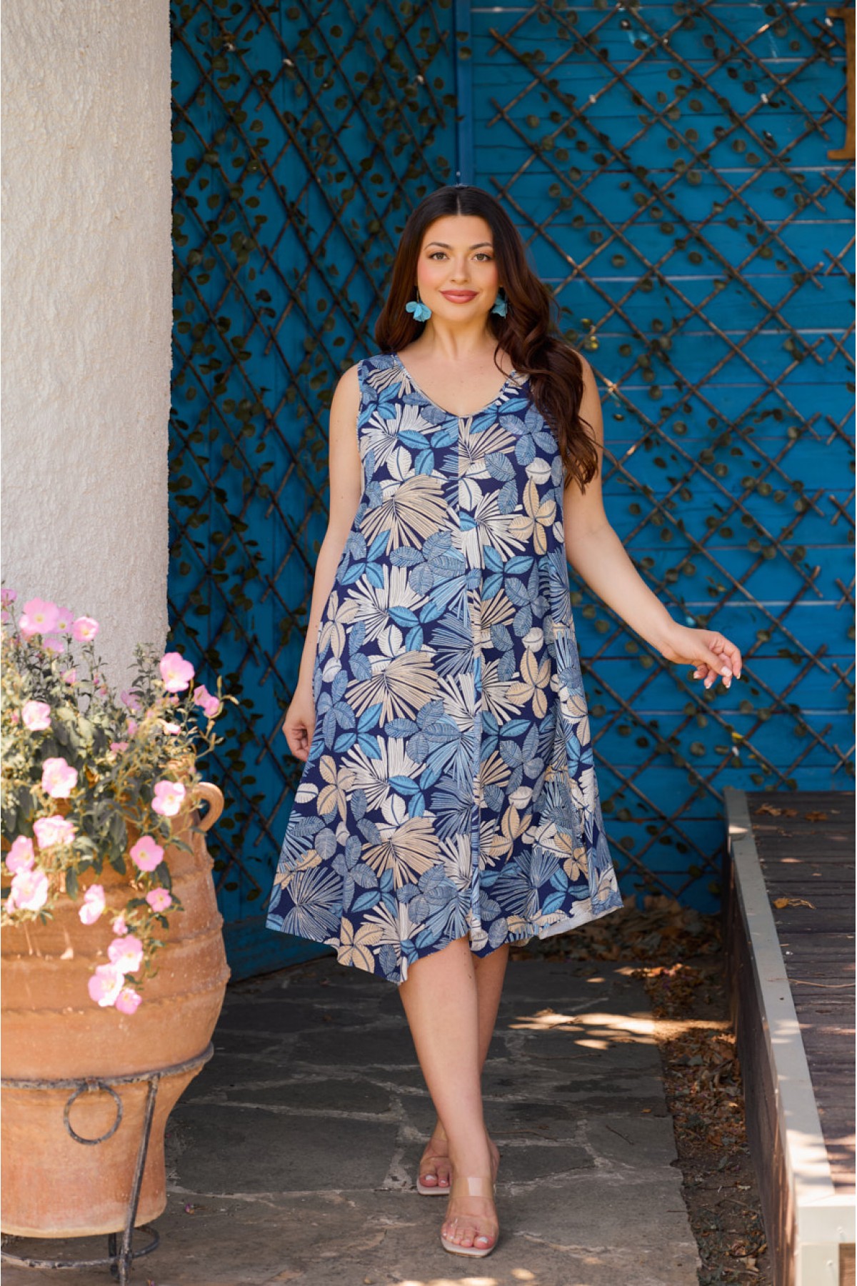 Kleid Midi Viskose ärmellos Zipfelsaum  Floral