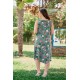 Φόρεμα midi viscose  αμάνικο με μύτες φλοράλ χακί