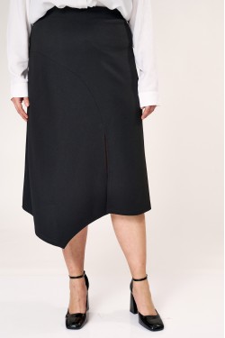 Φούστα ασύμετρη με σχίσιμο μπροστά σε ελαστικό κρεπ μαύρη