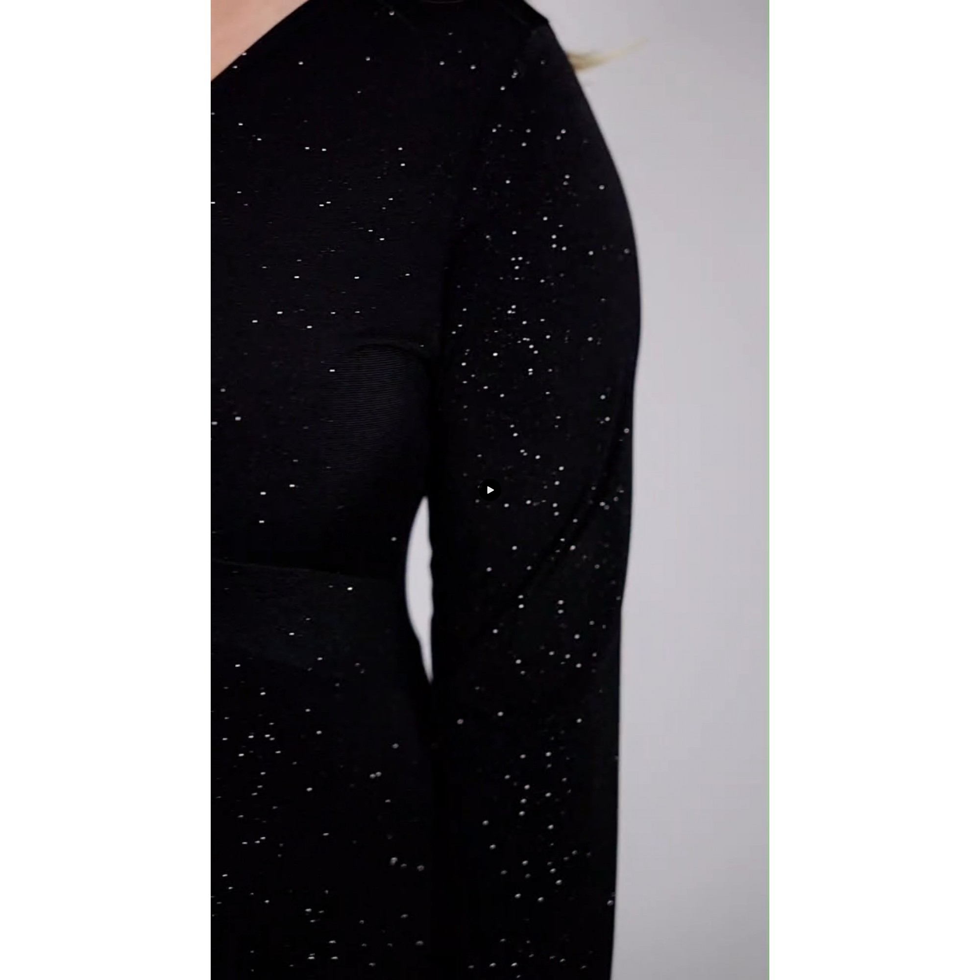  Φόρεμα gliter Super jersey μάξι μακρύ μανίκι κόμπος  μαύρο