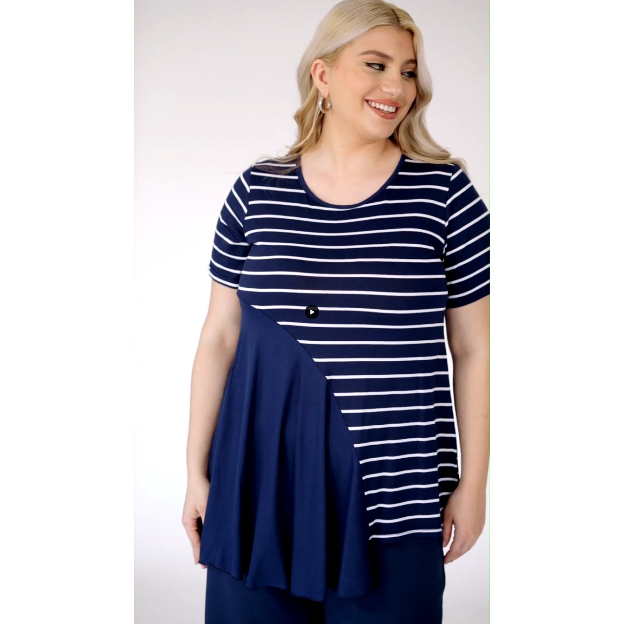 Μπλούζα ρίγα κομποζέ viscose κοντό μανίκι μπλε Μπλούζα ρίγα κομποζέ viscose κοντό μανίκι μπλε