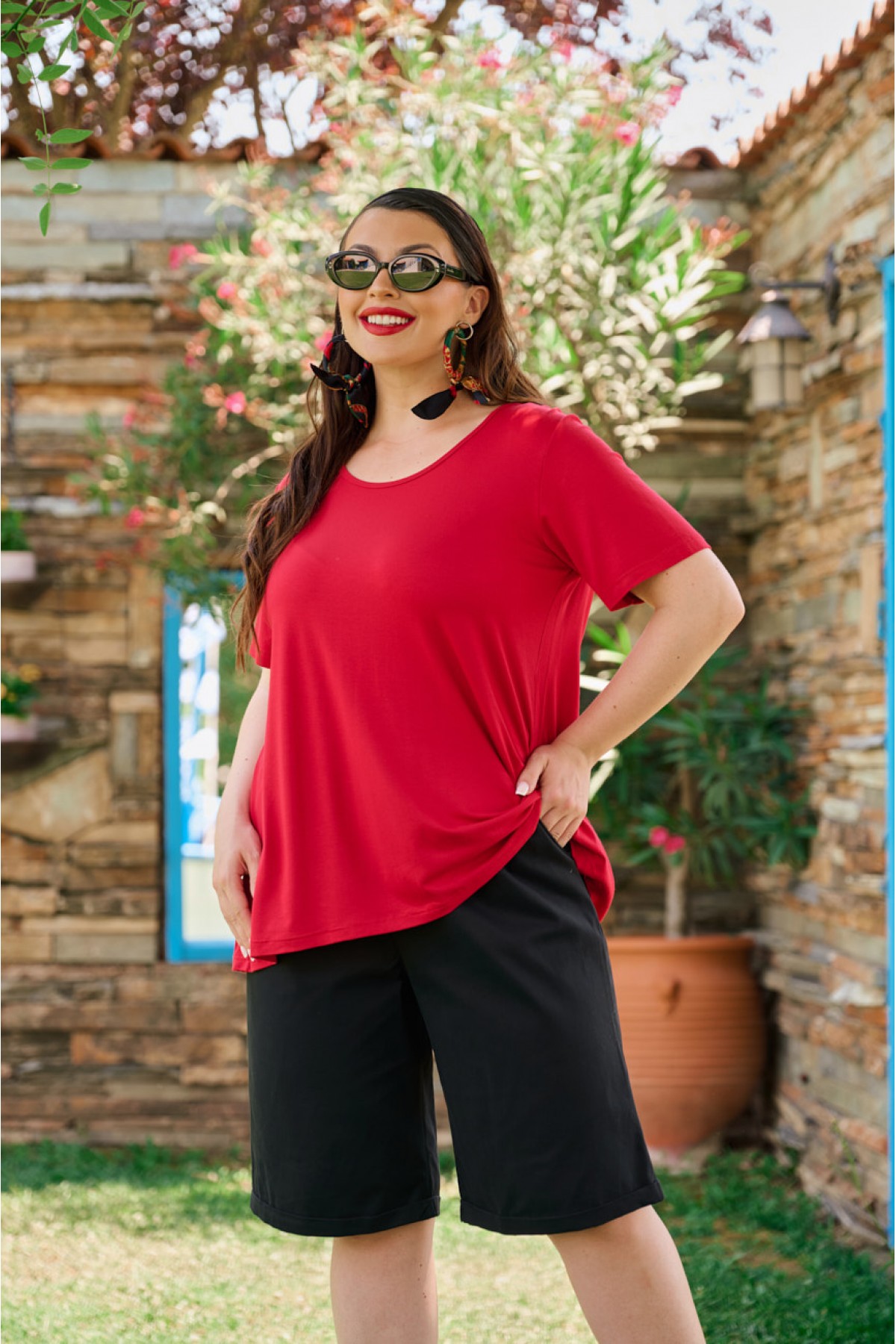 Μπλούζα viscose με κουφόπιετα πίσω κόκκινη