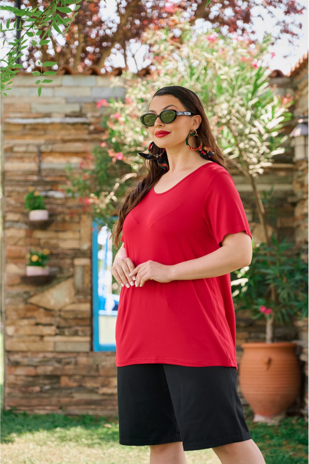 Μπλούζα viscose με κουφόπιετα πίσω κόκκινη Μπλούζα viscose με κουφόπιετα πίσω κόκκινη