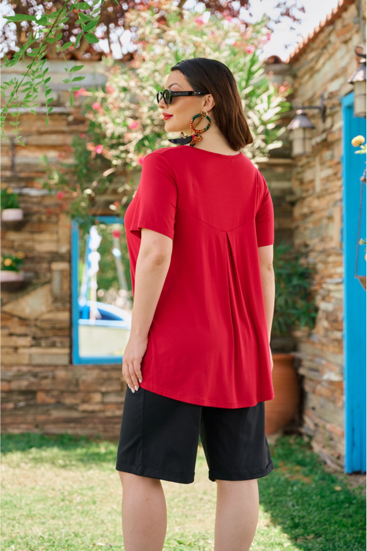 Μπλούζα viscose με κουφόπιετα πίσω κόκκινη Μπλούζα viscose με κουφόπιετα πίσω κόκκινη