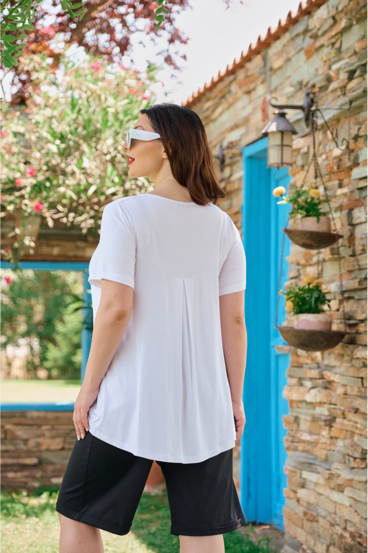 Μπλούζα viscose με κουφόπιετα πίσω λευκή