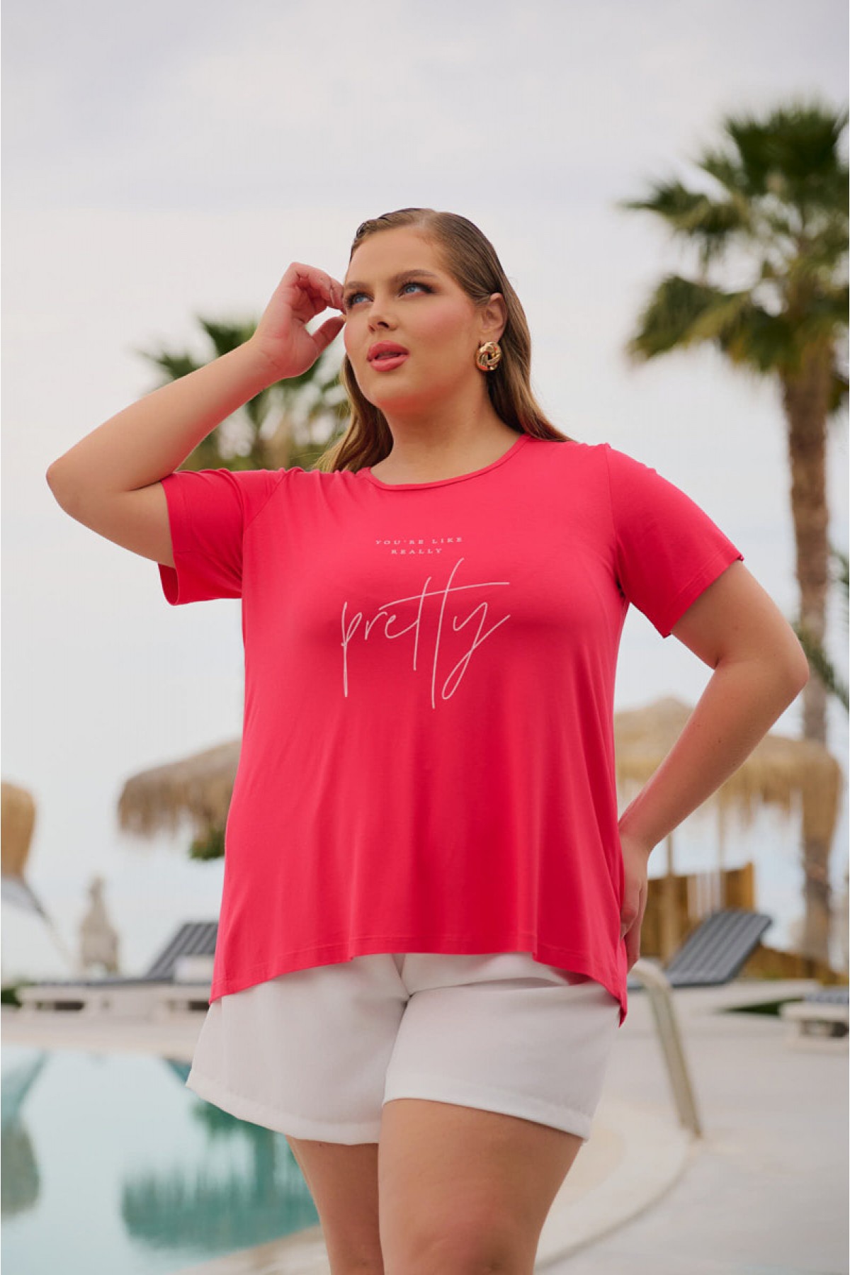 Μπλούζα viscose με κουφόπιετα πίσω και τύπωμα Pretty κοραλί Μπλούζα viscose με κουφόπιετα πίσω και τύπωμα Pretty κοραλί