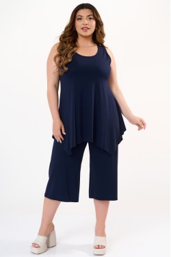 Mπλούζα αμάνικη με μύτες σε ελαστική viscose μπλε