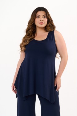 Mπλούζα αμάνικη με μύτες σε ελαστική viscose μπλε