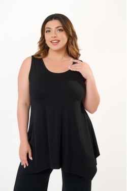 Mπλούζα αμάνικη με μύτες σε ελαστική viscose μαύρη 