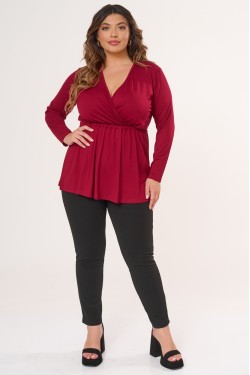 Μπλούζα κρουαζέ viscose ελαστική μακρύ μανίκι cherry