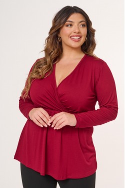 Μπλούζα κρουαζέ viscose ελαστική μακρύ μανίκι cherry