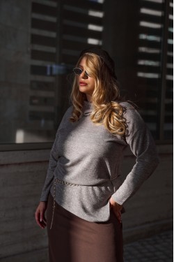 Μπλούζα Lurex πλεκτή ζιβάγκο γκρι