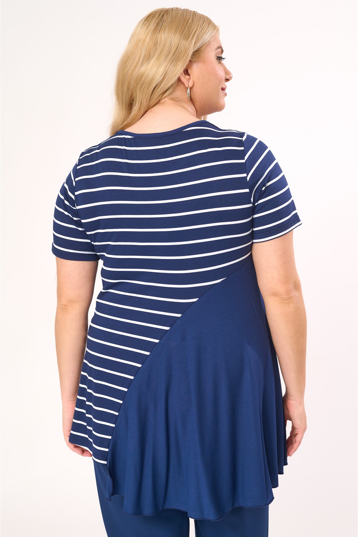 Μπλούζα ρίγα κομποζέ viscose κοντό μανίκι μπλε Μπλούζα ρίγα κομποζέ viscose κοντό μανίκι μπλε