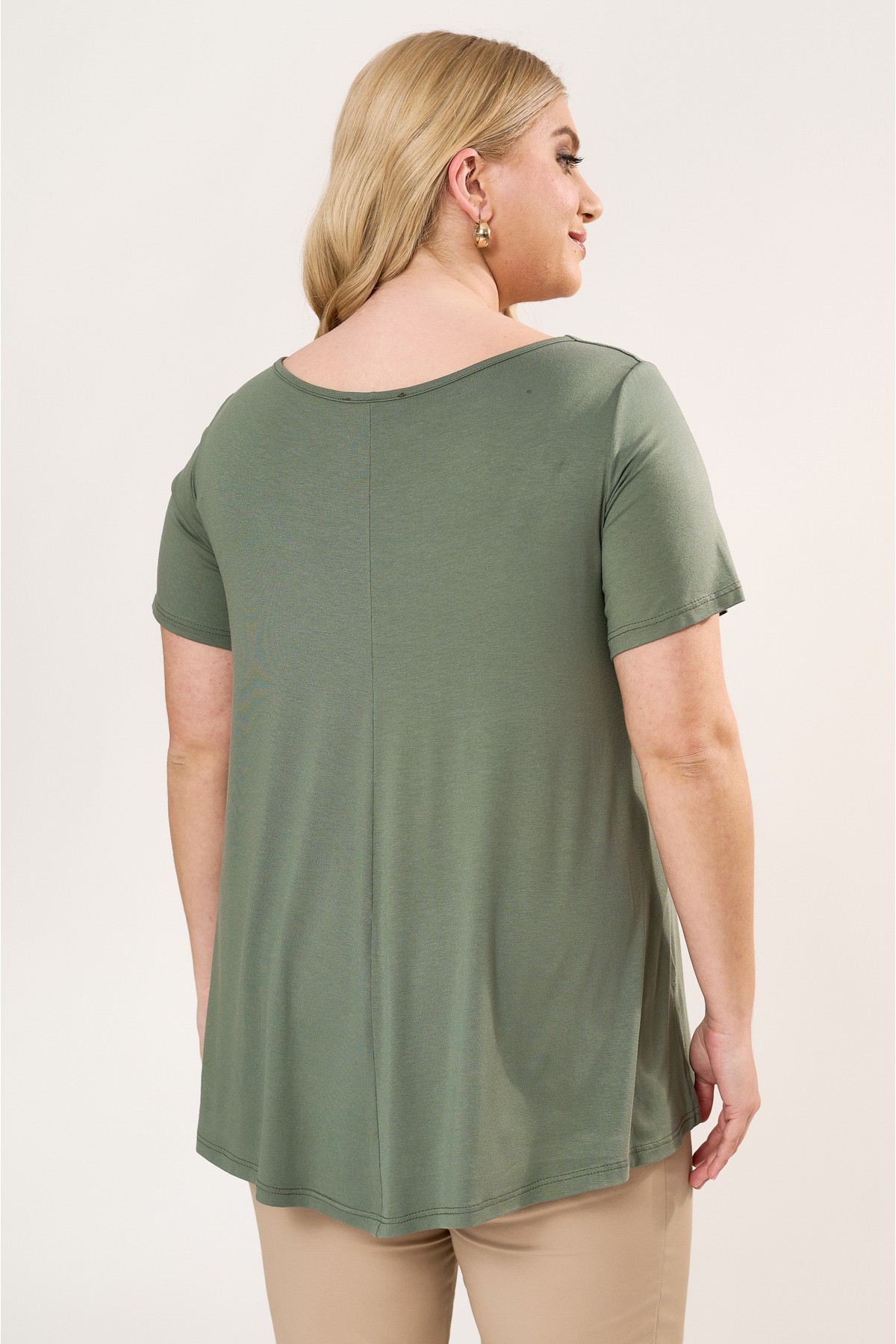 Μπλούζα με στριφτό στήθος viscose κοντό μανίκι χακί Μπλούζα με στριφτό στήθος viscose κοντό μανίκι χακί