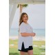 Μπλούζα μακριά βαμβακερή με τύπωμα Chic κοντό μανίκι λευκή Μπλούζα μακριά βαμβακερή με τύπωμα Chic κοντό μανίκι λευκή