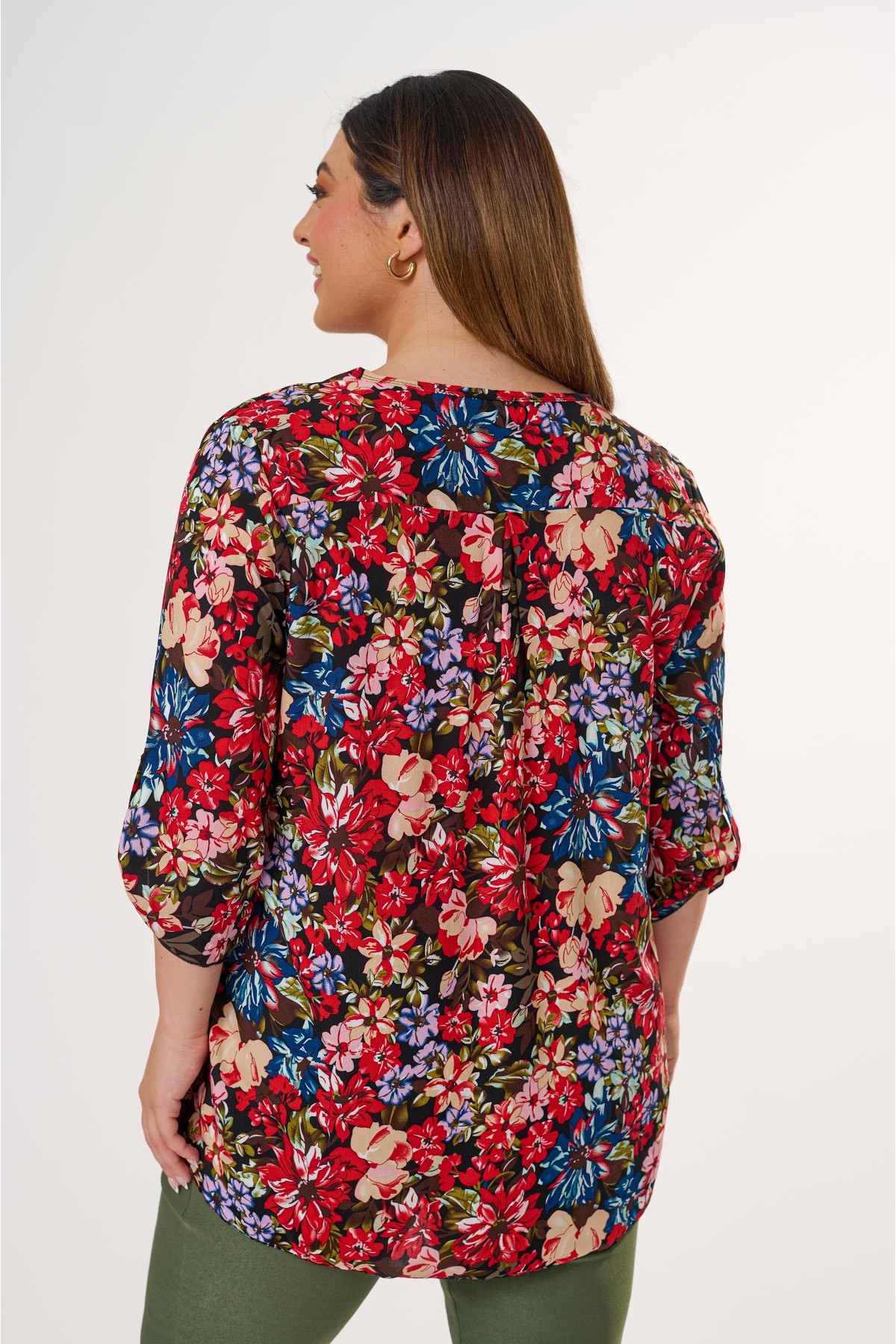Πουκαμίσα V viscose κόκκινο φλοράλ Πουκαμίσα V viscose κόκκινο φλοράλ
