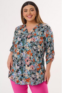 Πουκαμίσα V viscose γκρι φλοράλ