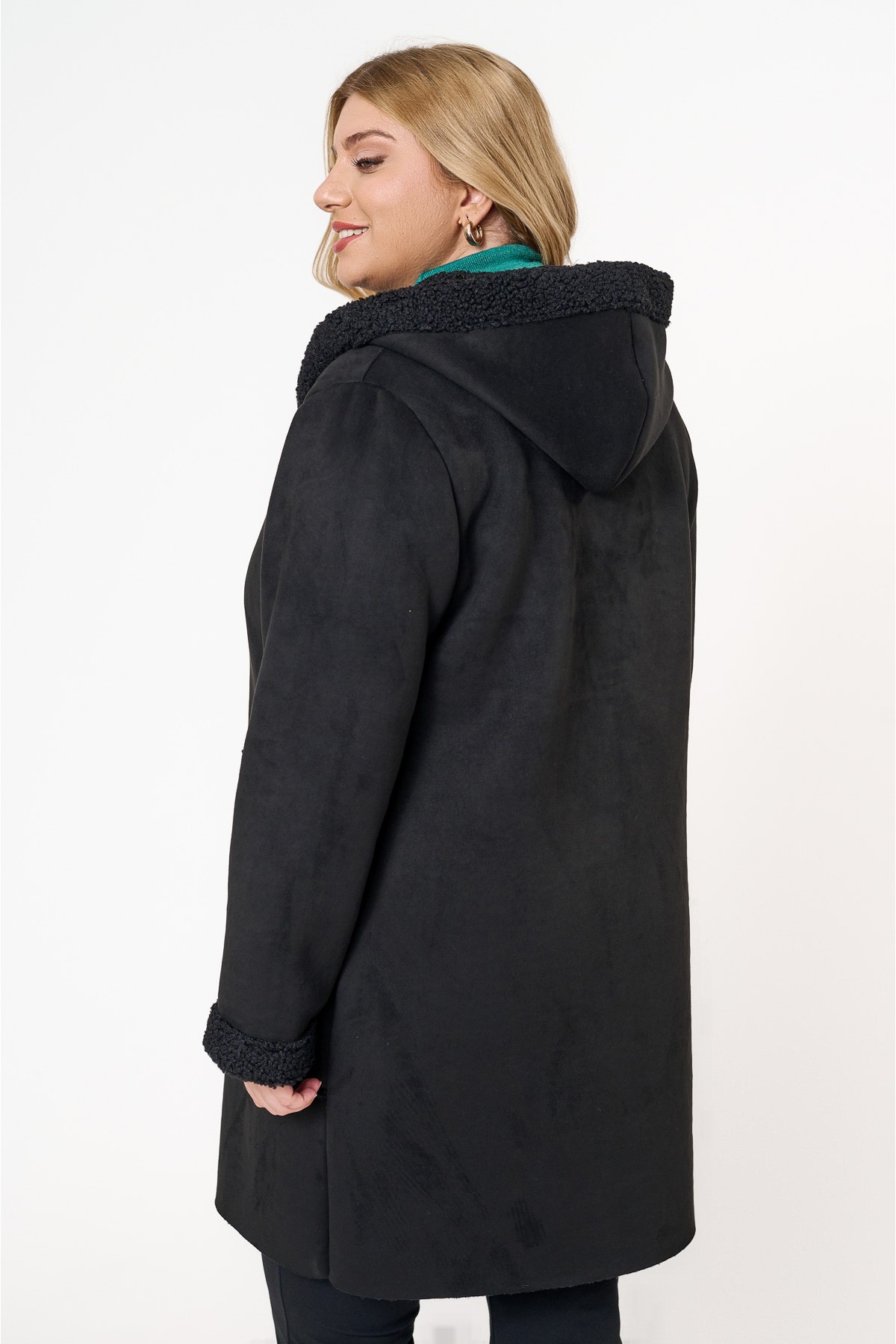 Παλτό με τρία κουμπιά σουέτ μαύρο