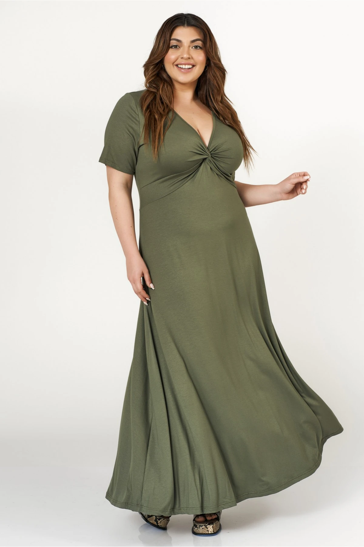 Φόρεμα μάξι κόμπος ελαστική viscose χακί